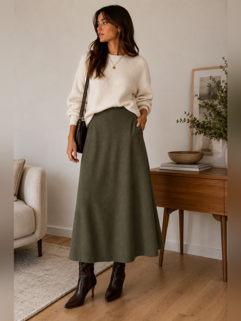 Uniqlo | Classic Olive Green A-Line Women's Skirt, Size XS